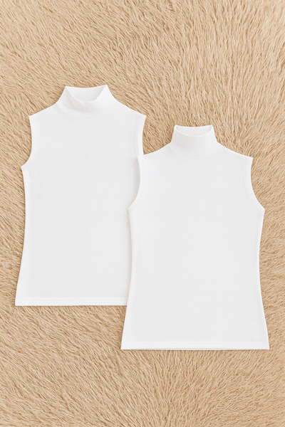 QKK Women's Cotton Lycra Zero Sleeve Turtleneck Combed Cotton 2-Piece Undershirt Q6K2K3T6Ka