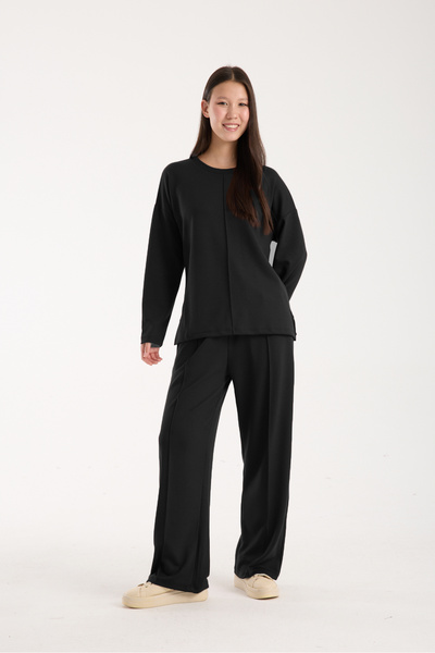 MERİCEY Women's Brown Modal Long Sleeve Top and Bottom Set