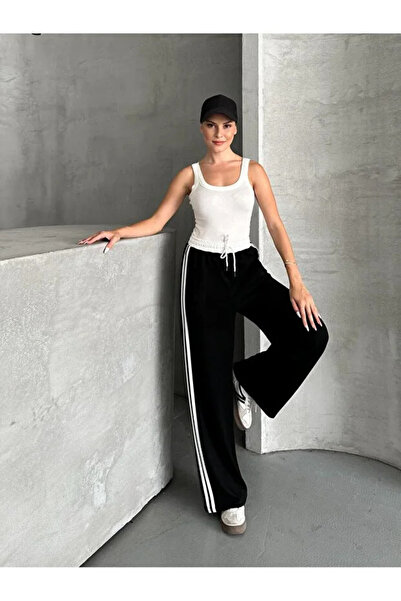 LİFERA Modal Fabric Trousers with Waist Detail and Side Stripes