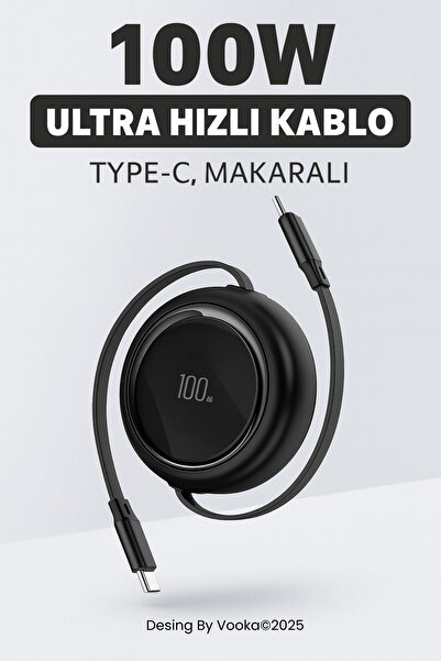 VOOKA 100W Type-C Makaralı Hızlı Şarj Kablosu | Ultra Güçlü, Dayanıklı ve Taşınabilir Tasarım