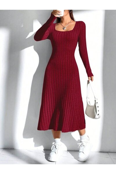MODA Trend uzun kollu kare yaka kadın elbise