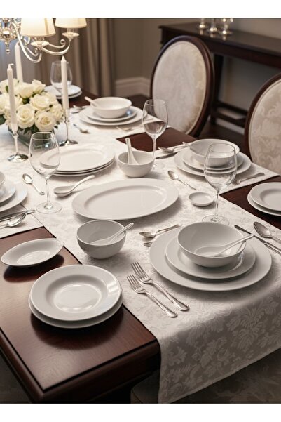 Bin Shihon Luxury 40-piece melamine dinner set for 6 people, white, microwave and dishwasher safe