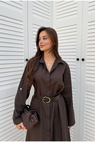 ossons Long Sleeve Belted Shirt Dress