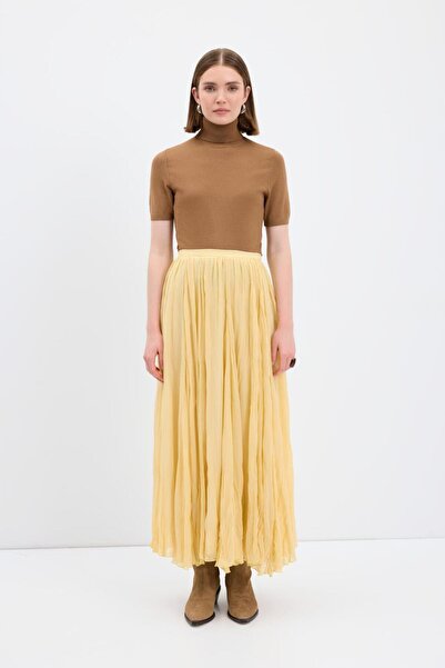 KADRİYE BAŞTÜRK Wrinkled Look Long Flared Skirt Yellow