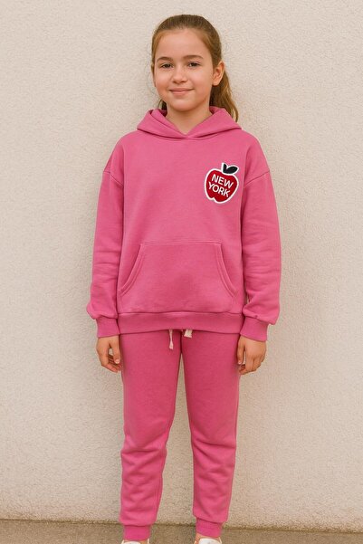 UESKİDS Girls' Apple Patterned Tracksuit Set
