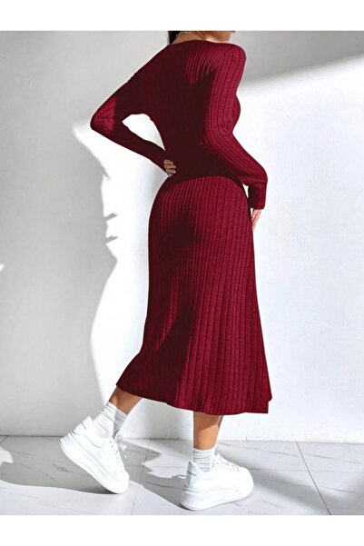 MODA Trend uzun kollu kare yaka kadın elbise