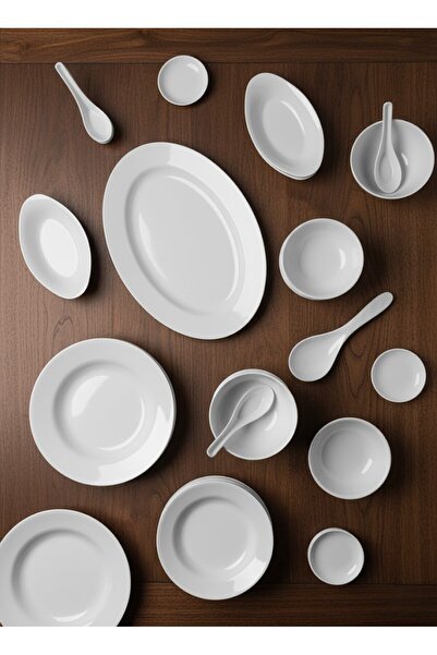 Bin Shihon طقم عشاء ميلامين فاخر 40/25 قطعة مناسب لـ 6 أشخاص لون أبيض أمن لاس...