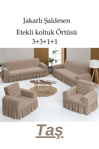StarMall Jakarlı Şal desen Koltuk, Kanepe, çekyat Örtüsü, Likralı, Etekli, ko...