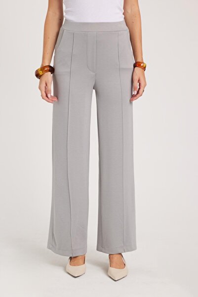 Tudors Women's Relax Fit Comfortable Cut Modal Fabric High Waist Wide Leg Gray Pants