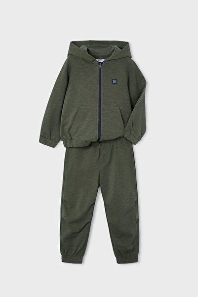 MAYORAL Boy's Comfortable Fit Zippered Hooded 2-Piece Tracksuit Set - Khaki
