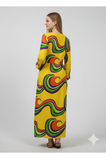 TUBA EXPORT Kadın Vintage Etnik Desenli Uzun Elbise – Rahat ve Şık Günlük Kullanıma Uygun