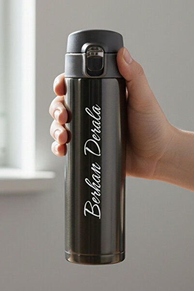 Giftino Kişiye Özel İsim Baskılı Koyu Kestane Kilitli Sızdırmaz Kapak Çelik T...