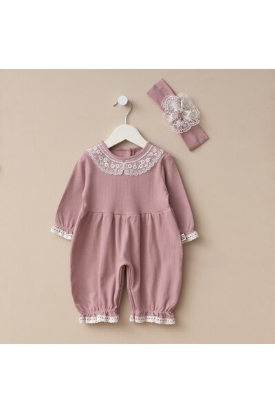 Minimus Newborn Baby Girl Cotton Baggy Cut Lace Romper Set with Bandana Hospital Release Gift