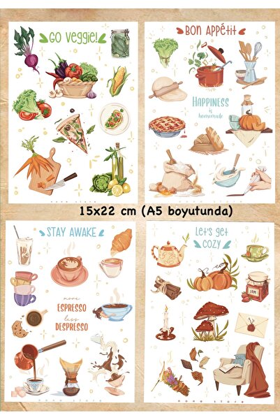NONA A5 Boyut 22 Adet Sticker Sayfası / Kuşe ve Şeffaf Sticker / Bullet Journal