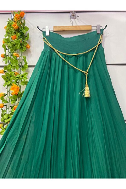 edu collection Chiffon A-Line Skirt Lined Emerald Green