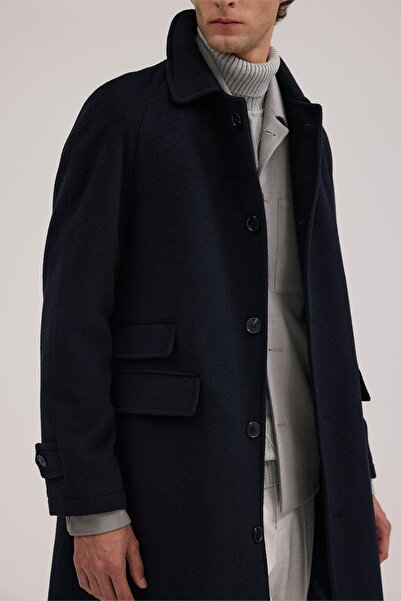 Jakamen Navy Blue Comfort Fit Baby Collar Wool Coat