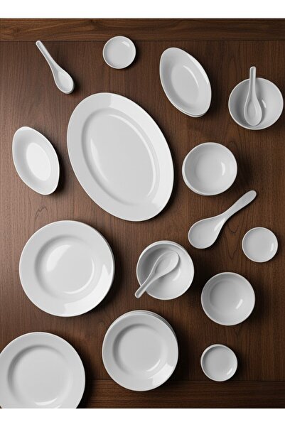 Bin Shihon Luxury 25-piece melamine dinner set for 4 people, white, microwave and dishwasher safe