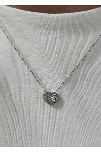 KİLİGİSTANBUL Heart Looking Like a Diamond, Steel Necklace 40+5 cm