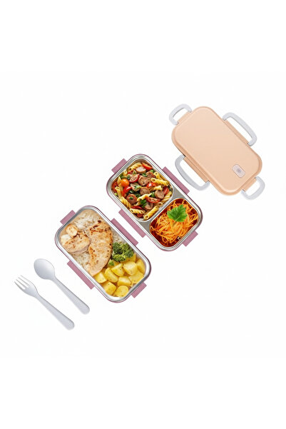 Titiz Plastik Karma 2-Piece Heatable Steel Lunch Box – 3 Compartments |   Spoon-Fork Included