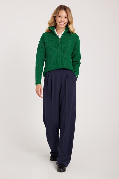 Tudors Women's regular fit classic cut high waist wide leg navy blue pants