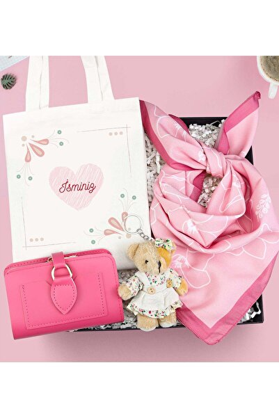Trendmiya Bez Çanta & Ayıcık Anahtarlık & Cüzdan & Fular Hediye Seti