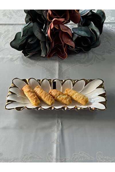 Meri Ev Gereçleri Flora Gold Rectangular Presentation Plate 32 cm