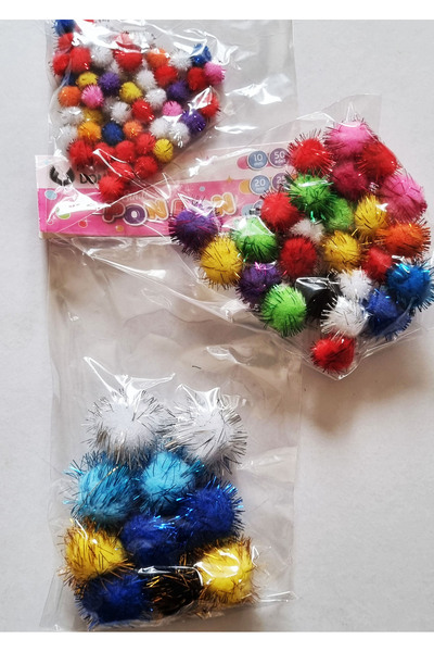 Modellino 3 pachete de pompoane cu sclipici, 3 dimensiuni, 85 bucăți într-unu...