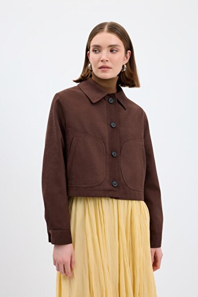 KADRİYE BAŞTÜRK Short Suede Jacket Brown