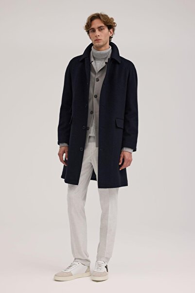 Jakamen Navy Blue Comfort Fit Baby Collar Wool Coat