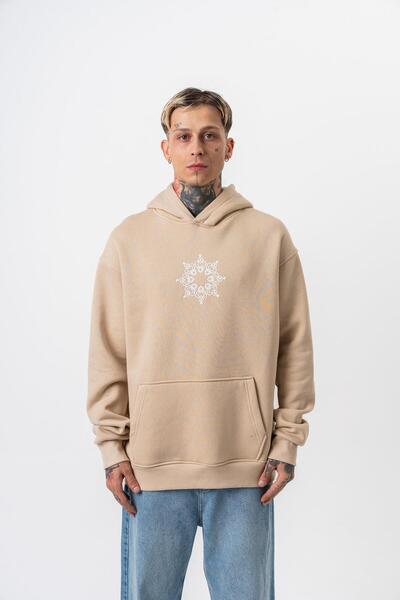 Respire Men's Itsbyzey Embroidered Hooded Oversize Hoodie Beige