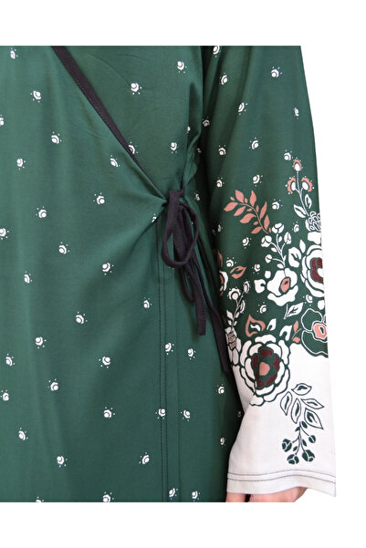 Bilenler Φόρεμα προσευχής με διπλό στήθος με μοτίβο λουλουδιών – 100% βισκόζη, δεμένο στο πλάι, άνετο κούφιο μέγεθος 36-46