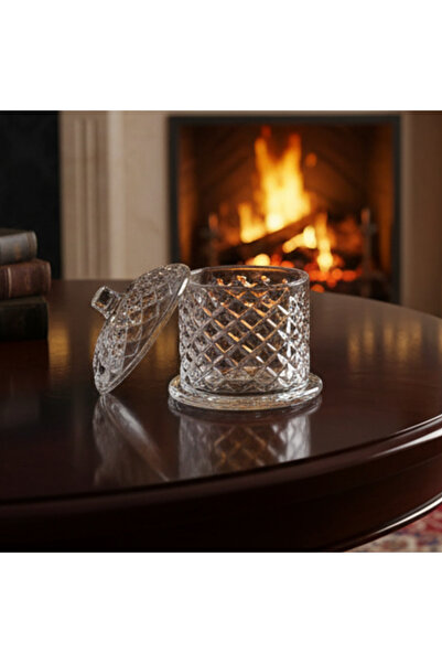 MumvemuM Kristal Desenli Cam Kapaklı Şekerlik El Yapımı