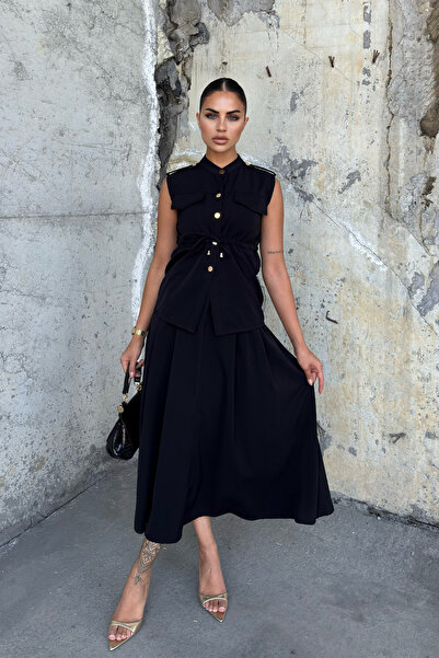 MissVina سترة بتفاصيل جيب مزخرفة وتنورة بجيوب مطوية 1248