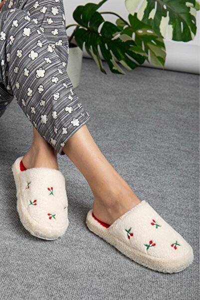 AlbiShoes Унісекс жіночі пухнасті домашні капці з вишневим візерунком, безшумні, з нековзною підошвою