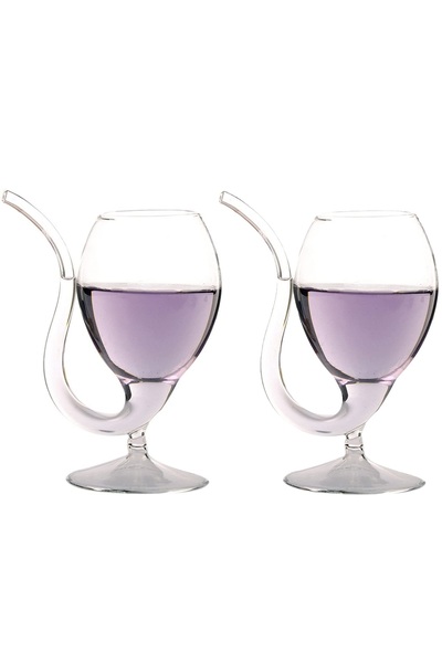 ELEGANT HOME 2-Piece Glass Cup Set with Built-in Straw