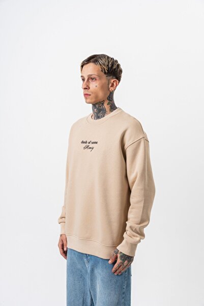 Respire Ανδρικό φούτερ με στάμπα με λαιμόκοψη Oversize Μπεζ