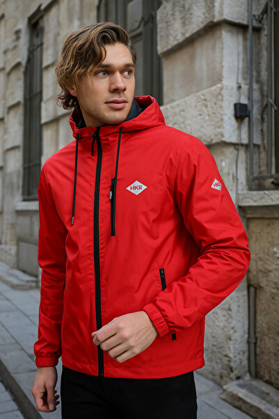 comstar Men's Lined Red Windbreaker & Raincoat with Plenty of Pockets