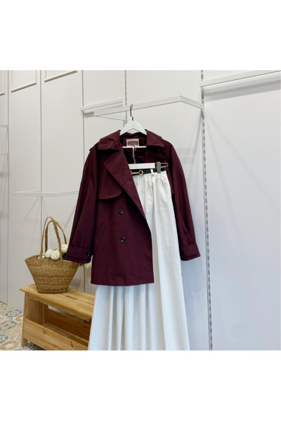 Faya Boutique Bordo Rüzgarlık Detaylı Moonlit Kısa Trençkot