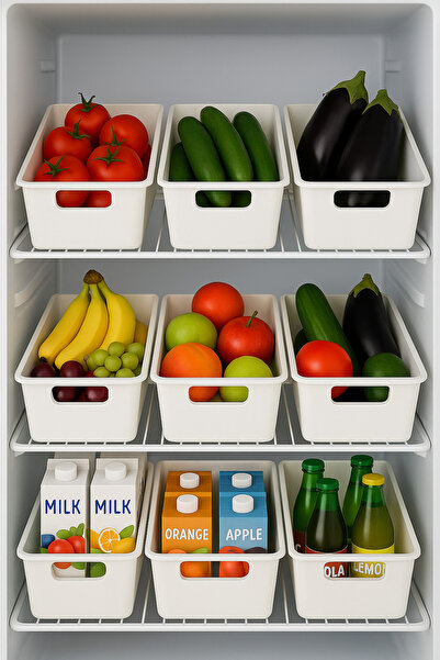 Fast Story 6'lı Beyaz Buzdolabı İçi Düzenleyici Kutu ,Sebze Meyve Sepeti Orga...