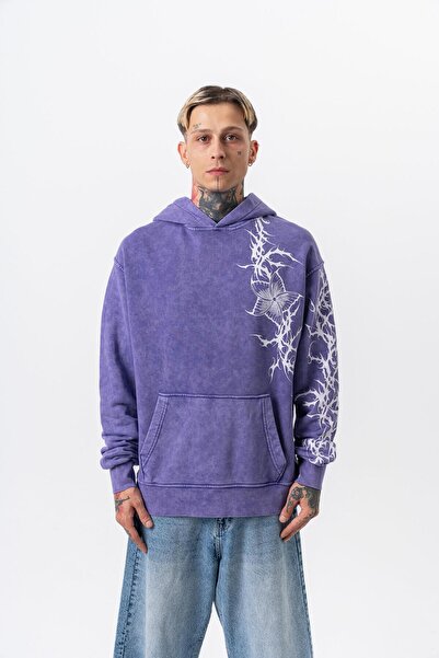 Respire Ανδρικό φούτερ με κουκούλα με στάμπα, μεγάλου μεγέθους, μωβ