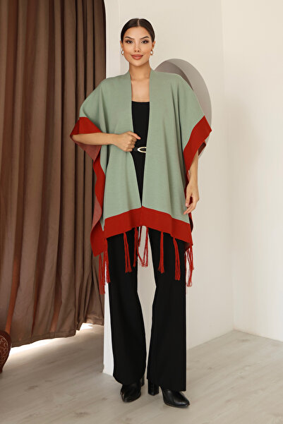 ALCHON U Shawl Collar Sleeveless Jacquard Paneled Trimmed Edges Fringed Skirt Standard Length Seasonal Knitwear Shawl