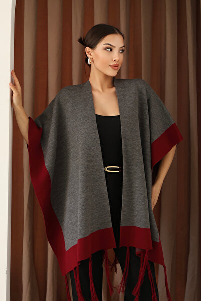 ALCHON U Shawl Collar Sleeveless Jacquard Paneled Trimmed Edges Fringed Skirt Standard Length Seasonal Knitwear Shawl