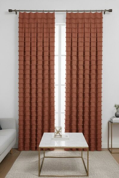 Madame Dower Wave Collection Tile 2-Piece Background Curtain 1X3 Most Frequently Pleated – Special Texture, Ready to Use
