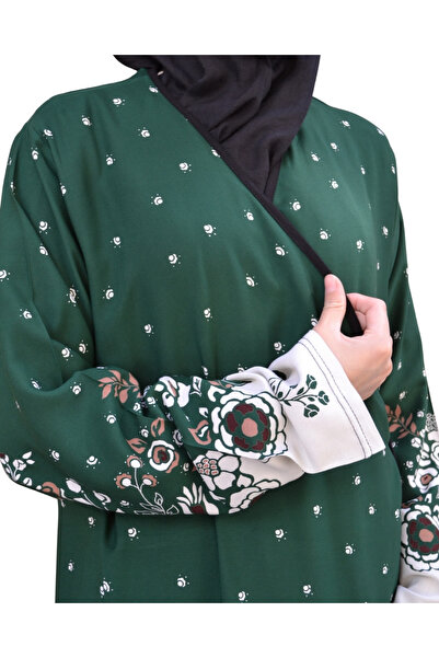 Bilenler Φόρεμα προσευχής με διπλό στήθος με μοτίβο λουλουδιών – 100% βισκόζη, δεμένο στο πλάι, άνετο κούφιο μέγεθος 36-46