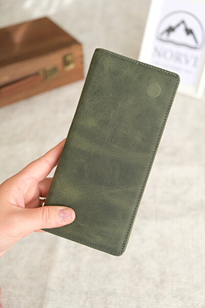 Norvi Leather Genuine Leather Wallet with Phone Compartment and Hand Strap Green 1028