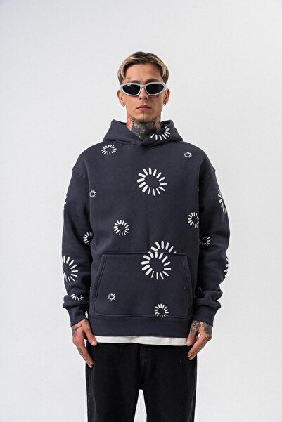 Respire Мъжка качулка с принт в цвят димен сив