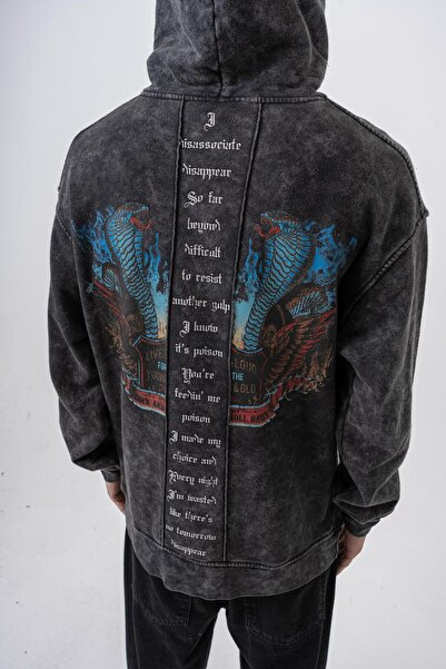 Respire Ανδρικό μπλουζάκι με κουκούλα με στάμπα με σχέδιο φιδιού, μαύρο