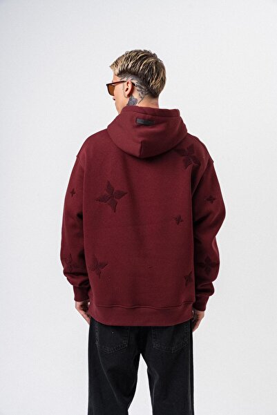 Respire Ανδρικό φούτερ με κουκούλα με λεπτομέρεια κεντήματος, μεγάλου μεγέθους, μπορντό