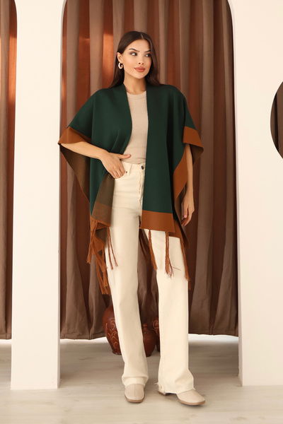 ALCHON U Shawl Collar Sleeveless Jacquard Paneled Trimmed Edges Fringed Skirt Standard Length Seasonal Knitwear Shawl