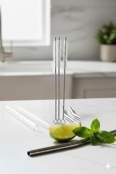 HSDemirci 3-Piece Stainless Steel Straw Cleaning Brush Set